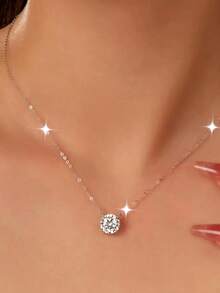 1 chiếc dây chuyền thời trang nữ, bạc sterling S925, mặt dây chuyền bốn chấu đính đá Cubic Zirconia tổng hợp sáng bóng, kiểu dáng tối giản thanh lịch, thích hợp để đeo hàng ngày/đi nghỉ mát/làm quà tặng Ngày Valentine/sinh nhật/Ngày của Mẹ, bạc nguyên chất không gây dị ứng. - Bạc - Xem 8