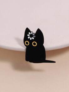 Thoughtful Cat Fun Brain Teaser Badge, Large Eye Staring Expression Design, Daily Mood Expressions Accessory For Cat Lovers - Black - View 2