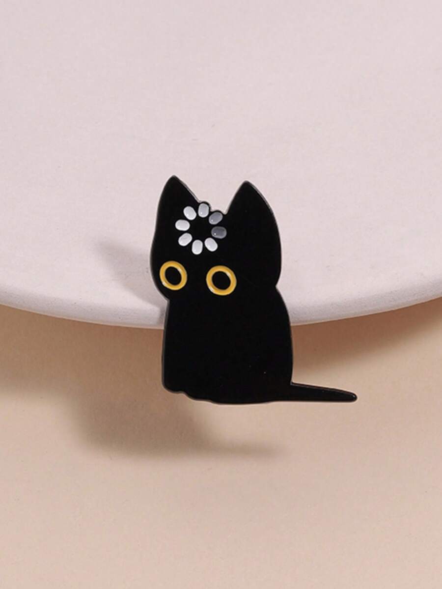 Thoughtful Cat Fun Brain Teaser Badge, Large Eye Staring Expression Design, Daily Mood Expressions Accessory For Cat Lovers