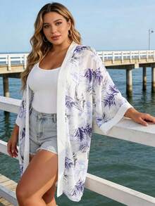 1pc Tropical Floral Print Casual Beach Cover-Up, European And American Style - Multicolor - View 4