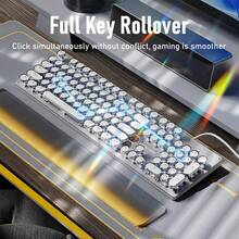 Typewriter Style Wired Mechanical Keyboard, 104 Keys Aesthetic Typewriter Keyboard With White Backlit, Anti-Ghosting, Blue Switch Wired Cute Keyboards-White - View 4