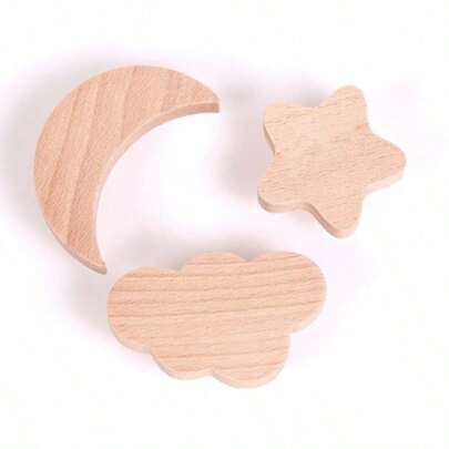 خطاطيف حائط بتصميم نجمة وقمر وسحابة من الخشب، خطاطيف كرتونية بدون ثقب للملابس والحقائب، مناسبة للرواق والغرفة، خطاطيف حائط خشبية لديكور غرفة النوم بالمنزل