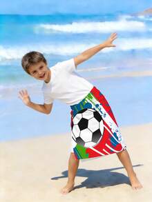 1 pièce Serviette de plage pour enfants avec motif de football soccer, imprimé graffiti. Serviette microfibre séchage rapide pour garçons, piscine, bain. Serviette pour enfants/étudiants pour commande groupée (accessoire de piscine/plage doux et séchage rapide) - Multicolore - Voir 2