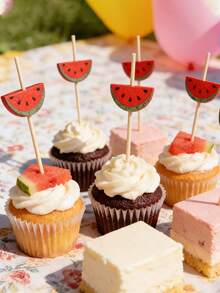 100支/包（12厘米/4.72英寸）可爱西瓜造型食物签，适用于酒店、餐厅和派对上的蛋糕、甜点、沙拉和三明治。 - 彩色 - 查看 3