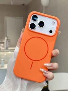 Liquid Silicone Magnetic Phone Case Compatible With IPhone 16 Pro Max Waterproof Shockproof Anti-Fall Scratch Resistant - Orange - View 4