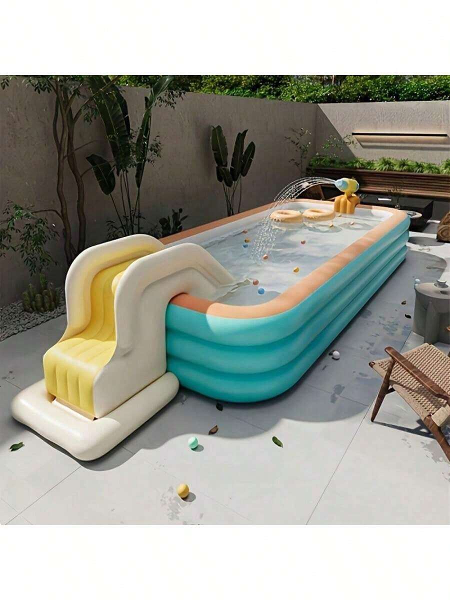 1 bể bơi bơm hơi, làm bằng PVC bền chắc, thích hợp sử dụng trong nhà và ngoài trời, có ghế ngồi tích hợp, quà tặng Giáng sinh & Halloween, bao gồm các phụ kiện bơi lội thú vị. - A - Xem 1