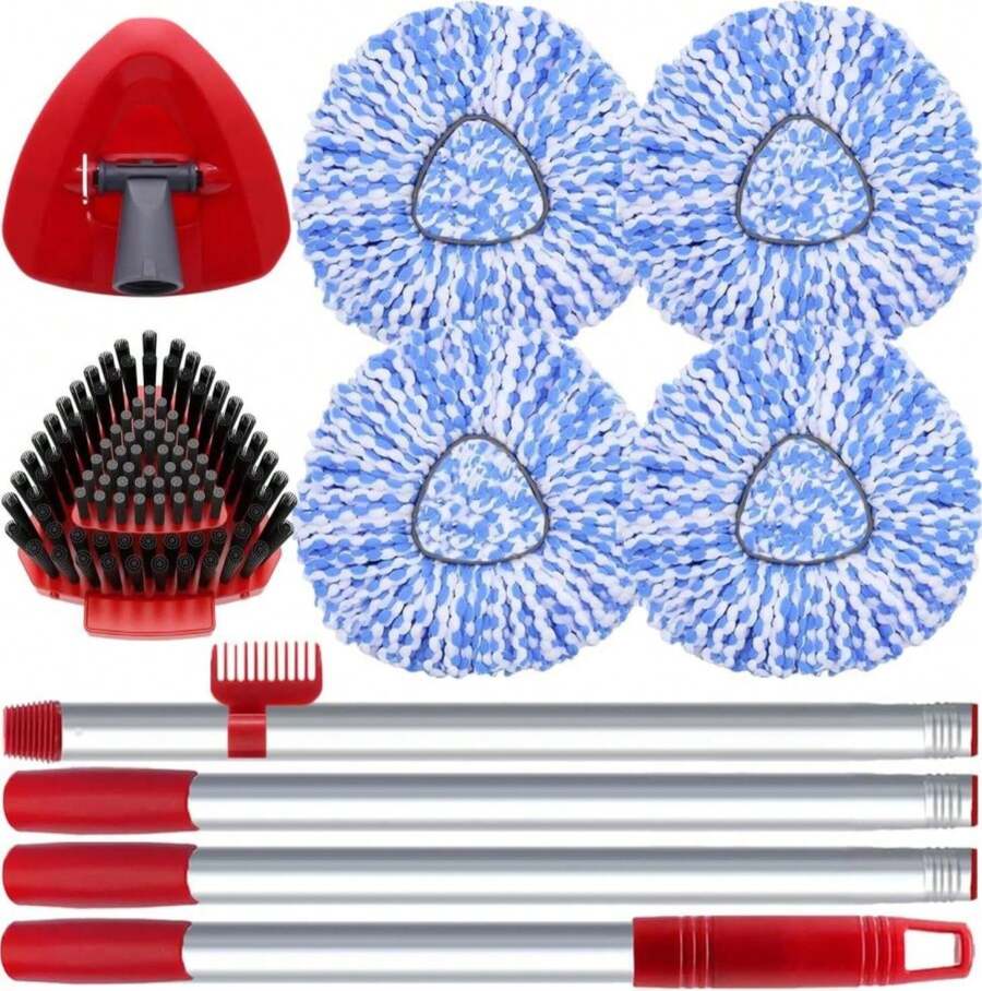 Fatmass Spin Mop Head And Brush Replacement Compatible With O Cedar RinseClean 2-Tank System, 4 Mop Replace Heads, 1 Handle, 1 Base And 1 Scrub Brush Combo Set - ColorA - 查看 1