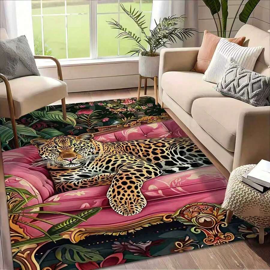 Thảm trải sàn họa tiết da báo trên ghế sofa, có thể giặt được - Thích hợp cho bàn cà phê phòng khách, phòng ngủ, lối vào, phòng ăn, hành lang, phòng chơi game, sân hiên ngoài trời, sân vườn, thảm trang trí phòng ngủ, trang trí phòng, chất liệu flannel cao cấp. - 3 - Xem 1