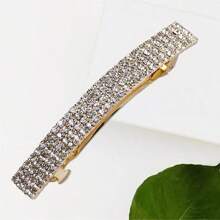 1pc European And American Fashion Personalized Luxury Versatile Headpiece, Bridal Wedding Accessory Tassel Headchain, Rhinestone Geometric Pattern Casual Party Copper Hairpin - Gold - View 6