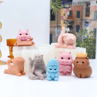 Zhonghui Mold 可爱猫咪硅胶模具 3D小猫蜡烛模具 DIY香薰蜡烛肥皂树脂石膏模具 手工工艺模具 家居装饰礼品
