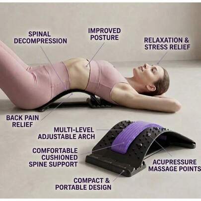 Estiradora de espalda ajustable de 4 niveles y corrector de postura | Soporte lumbar ergonómico con función de masaje, asas de agarre , para la parte superior e inferior de la espalda, oficina, coche, uso doméstico, construcción duradera de PP.
