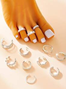 Bộ 12 chiếc nhẫn ngón chân thiết kế rỗng hình học đa năng, kiểu dáng nghỉ dưỡng, phù hợp cho nữ và bé gái, lý tưởng cho kỳ nghỉ, tiệc tùng, đeo hàng ngày, quà tặng trang sức. - Nhiều màu - Xem 1