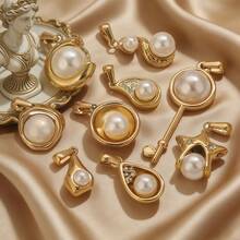 Bộ dụng cụ làm trang sức tối giản bằng thép không gỉ mạ vàng 18K, bao gồm ghim cài áo, vỏ sò hình bầu dục, mặt dây chuyền ngọc trai giả, thích hợp để tự làm vòng cổ và bông tai, hoặc đeo hàng ngày. - Mặt dây chuyền 14 - Xem 8