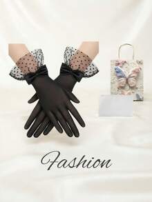 Fashion Polka Dot Mesh Bow Lace Gloves - Multiple Colors Available, Lightweight And Breathable, Suitable For Wedding, Evening Party, Photography, Lolita Outfit, Christmas, Valentine's Day, Engagement, Exquisite Vintage Atmosphere Accessory. - Multicolor - View 1