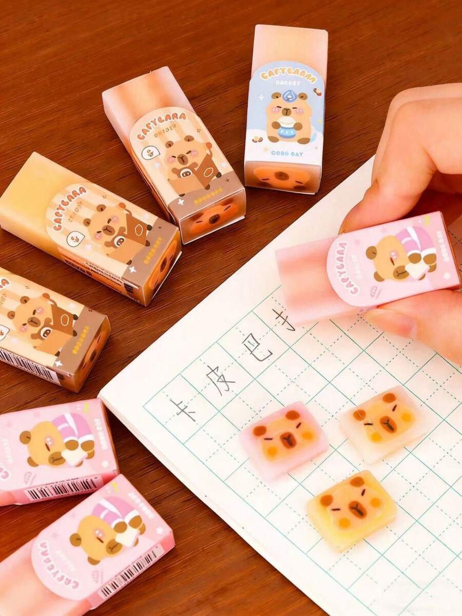 Bộ 1/3/6 cục tẩy hình chuột lang nước, họa tiết hoạt hình dễ thương, tẩy xóa sạch sẽ dành cho học sinh, văn phòng phẩm chất lượng cao, phần thưởng học tập cho học sinh, đồ dùng cần thiết cho năm học mới. - Tẩy hình bánh sandwich Capybara - Xem 1