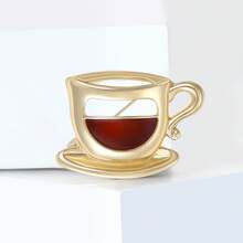Fashionable Glossy Coffee Cup Brooch Suitable For Women's Unisex Wear, Creative Pin Badge, Casual Party Gift For Friends, Jewelry Accessory EJC9 - 金色 - 查看 2