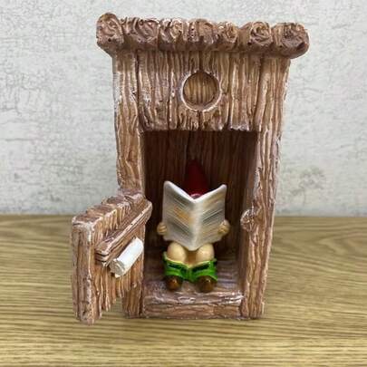 1 件商品：乡村树脂花园小矮人阅读报纸，3D 设计，有趣的户外厕所装饰，家居和户外花园装饰的绝佳礼物。
