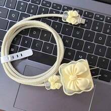 5pcs Protective Case Compatible With Apple 20W Charger, With 3D Cute Bowknot Charger Head And Phone Cable Protector, Compatible With IPhone 16/15/14/13 Charger Adapter Soft Shell Anti-Scratch Cover Charger Protector - 黃色 - 查看 4