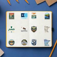 61张明尼苏达州主题贴纸，可用于剪贴簿、日记本、笔记本电脑、保险杠、滑板、水瓶、收藏品、笔筒、笔记本、电脑、手机等，为您的生活增添许多乐趣，是送给成年人的完美礼物。 - 查看 9