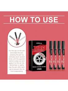 Homonth 4 Piezas Plumones para Pintar Llantas de Carro, Rojo - Marcador de Tinta Resistente al Agua para DIY, Kit de Reparación y Personalización de Neumáticos,regalos para hombres y mujeres adecuados para San Valentín, Año Nuevo, Día del Padre,cumpleaños, bodas y fiestas,accesorios para carro,accesorios para moto,carro,accesorios para carro mujer,ofertas,Envío Gratis - Rotulador de neumático rojo - Ver 5