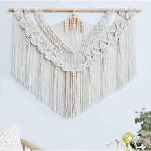 Achart Macrame Wall Hanging Large- Boho Wall Decor- Large Wall Art- Wall Decor Living Room- Macrame Tapestry Boho Decor For Bedroom Leaf AndWood Bead - 葉形木珠 - 查看 7