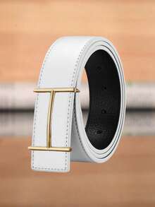 1pc Men's Litchi Grain Smooth Buckle H-Buckle Fashion Casual Versatile Belt - Multicolor - View 4