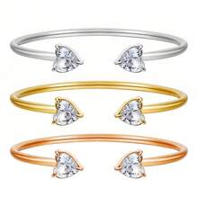 1pc Heart-Shaped Zirconia Open Bangle Bracelet, Rose Gold/Silver/Gold Tone, Minimalist Unique Design Versatile Daily Wear For Women - Love Bracelet - View 1