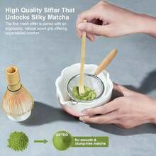 8Pcs Matcha Whisk Set With Floral Ceramic Matcha Bowl, Wooden-Handled Sifter, Bamboo Whisk, Whisk Holder, Bamboo Scoop, Scoop Rest, Spoon, Tea Towel, Greeting Card, Gift For Beginners - 粉紅色的 - 查看 4
