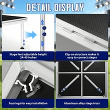 48X48 Inch Portable Stage Platform, Collapsible Dance Stage With A Non-Slip Surface And Aluminum Riser, Sturdy Modular Stage Kit For Musical Performances And Drumming (122*122*43Cm) - Black - View 4