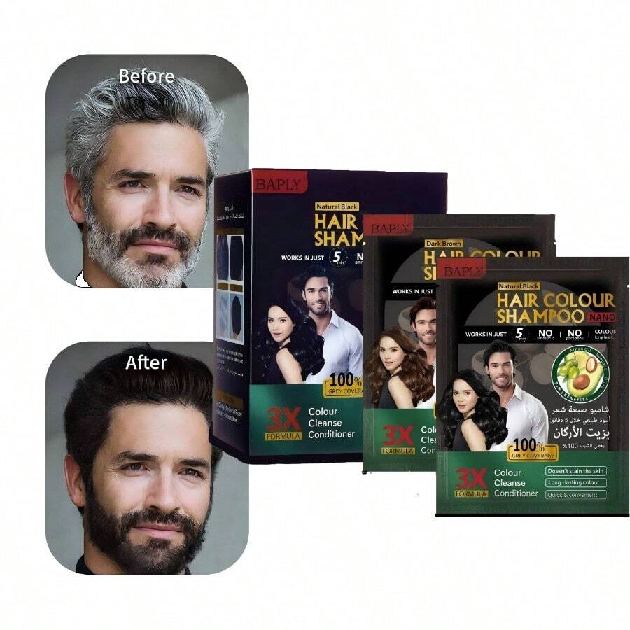 Champú castaño oscuro, champú con tinte para el cabello, apto para cabello natural, efecto duradero, fórmula de acción rápida, unisex (25 ml*10 unidades). - Oscuro - Ver 1