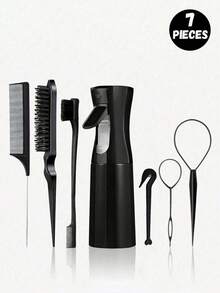 7件套美发造型工具套装，包括200毫升喷雾瓶、顺发梳、蓬松梳、尖尾梳、发际线梳、编发工具、弹性发圈剪钳、一次性发圈取下器、卷发圈取下器 - 彩色 - 查看 3