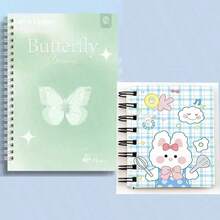 A5 Cute Notebook Spiral Bound Notebook, Minimalist Butterfly Dream Series + Cooking Rabbit Notebook - Multicolor - View 1