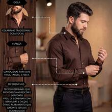 Men's Satin Shirt, Premium Fabric, Simple, Regular Fit, Button-Down - Óxido marrón - Ver 5