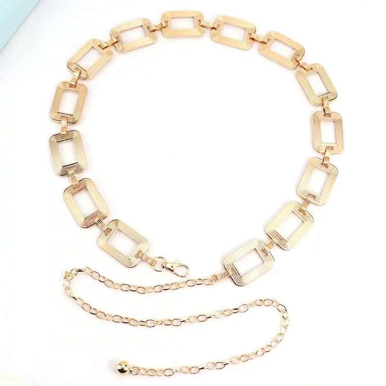 1pc Fashionable Versatile Square Waist Chain, High-End Metal Waist Decor For Dresses, Rectangular Geometric Pattern Punk Zinc Alloy Waist Chain For Women, Suitable For All Seasons - Same Style In Multiple Colors - View 2