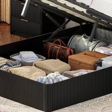 Modern Bed With Grooved Design And Hydraulic Lift System – Large Storage Space, Stable Solid Wood Slats, Easy-Care Surface – 140 X 200 Cm – Black - Black + 140cm*200cm - View 10