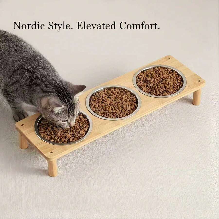 2/3 Elevated Cat Bowls, Suitable Feeding Height To Relieve Neck Strain