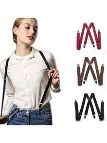 1pc Women's 2.5cm Wide Adjustable Suspenders, 4-Clip Suspenders Clothing Accessories - Multicolor - View 11