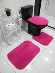 Fluffy 3-Piece Bathroom Set - Rose Red - View 2