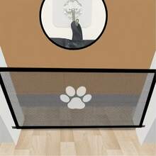 1pc Expandable Pet Fence (Suitable For Cats & Dogs) - Made Of PE Mesh And Transparent Hooks, Adjustable And Portable Design, Indoor And Outdoor Use, Space-Saving Pet Gate With Fashionable Paw Print Decor, Easy Installation For Home And Yard, Lightweight Material - Multicolor - View 5