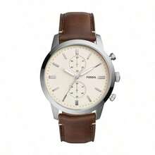 Đồng hồ bấm giờ Fossil FS5350 dành cho nam - Vỏ thép không gỉ, dây da, mặt kính khoáng, chống nước 50M, mặt số màu be. - trắng - Xem 9