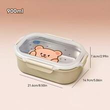 900ML 304 Stainless Steel Lunch Box With Cute Cartoon Pattern, Microwave Heatable & Leak Proof Fruit Salad Food Container, Refrigerator Fresh-Keeping Box With Lid, Portable Large Capacity Bento Boxe, Suitable For Student And Adult Use In School, Office, Outdoor Camping, Picnic, Travel,Back To School - Multicolor - View 17