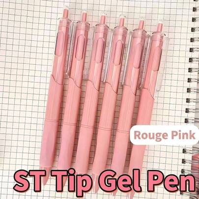 6支粉色渐变凝胶笔套装，0.5毫米黑色速干中性笔，适用于办公文件、商务报告、课堂笔记、旅行日记、素描和绘画