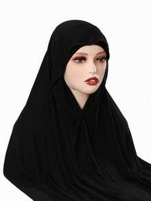 1pc Women's Solid Color 2-In-1 Instant Jersey Hijab With Wide Brim, Headscarf, Slip-Resistant, Soft & Skin-Friendly, Suitable For Daily Abaya Matching, Outdoor Activities, Praying And Worship,Beach,Holiday - Multicolor - View 3