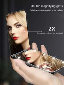 LED Makeup Mirror, Portable Mini Vanity Mirror With Light, Magnifying Foldable Design, 3 Color Modes, Touch Dimming, Rechargeable, Suitable For Dorm, Travel, Office, Gift For Women, Teens, Makeup Enthusiasts, Valentine's Day, Mother's Day - Multicolor - View 8