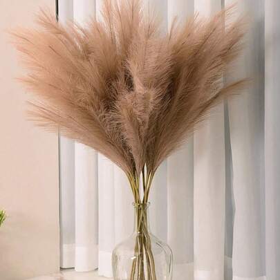 6支香槟色人造芦苇草，仿真芦苇，高挑蓬松，人造花卉，芦苇草，人造植物，波西米亚风格装饰，适用于婚礼派对装饰、家居客厅卧室装饰、花瓶填充物、DIY摄影道具、秋季装饰