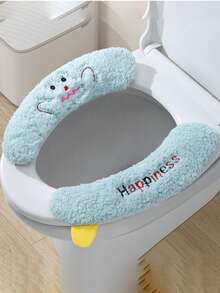 2件套舒适保暖简约可爱卡通四季马桶坐垫毛绒面料印花刺绣清新靠垫家用手提家居用品 - 彩色 - 查看 10