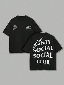 100% Cotton Double-Sided Printed T-Shirts, Social Club Prints, Essential For Easy Wearing In Summer, Micro-Elastic, Breathable, Outdoor Holiday Sports, Gifts For Racing And Beer Lovers. 100 Percent Cotton Clothing - Black - View 1