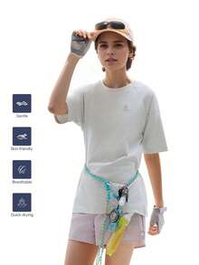 TECTOP Women's Summer T-Shirt, Breathable Stretchy Moisture-Wicking, Outdoor Sports Running Hiking, Crew Neck Short Sleeve - Light Grey - View 3