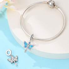 一款镀银锁钥匙系列 - 爱心蝴蝶吊坠，适用于 3 毫米手链 DIY 串珠，女士时尚饰品，节日生日礼物 - 彩色 - 查看 9