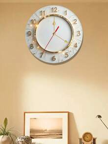 10/12 Inch Elegant Gold-Rimmed Wooden Silent Wall Clock - Easy Installation, Battery Operated (AA Batteries Not Included) - Suitable For Home, Studio, Kitchen, Bedroom, Garage, Music Hall Decor, Living Room - Multicolor - View 4